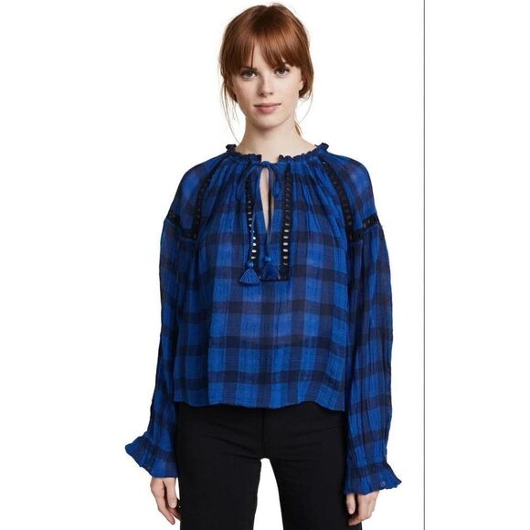 Free People Womens Honey Grove Knit Loose Blue/Black Blouse - Picture 13 of 13